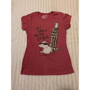Coca-Cola Get Away With Coke Raccoon Graphic Tee Red Pink Womens Large L